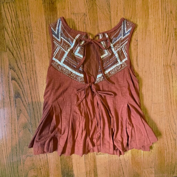 Free People Embroidered Sleeveless Burnt Orange Tank - Picture 4 of 6
